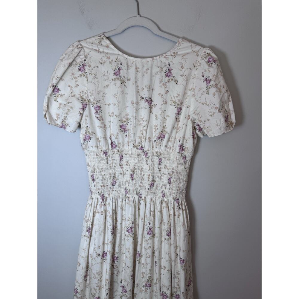 LoveShackFancy Cream Floral Midi Dress with Pink Bouquet Print - Picture 9 of 16